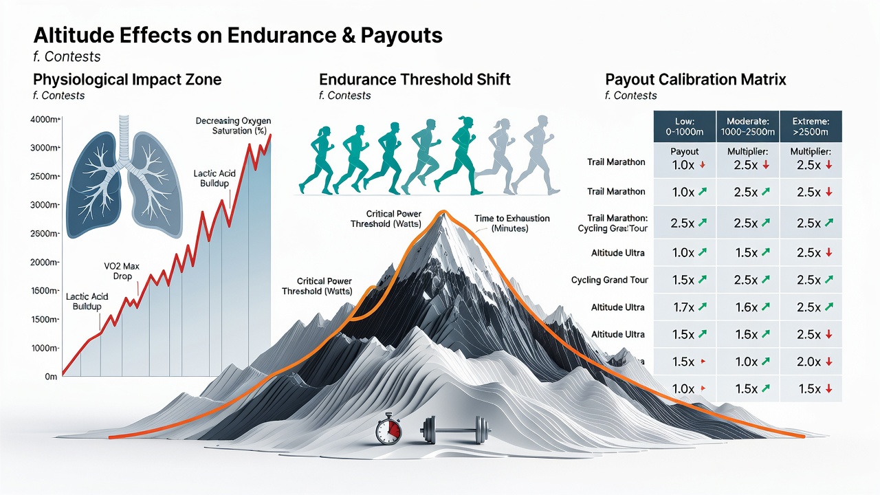 Data charts and performance graphs showing endurance threshold changes and calibrated payout adjustments at high-altitude sports venues