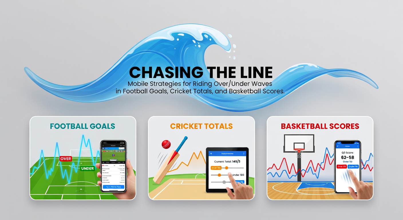 Mobile screen displaying live over/under lines shifting during a football match, with goal tallies updating in real-time