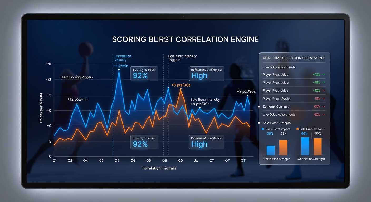 Data visualization showing scoring bursts in basketball and tennis matches correlated for live betting adjustments