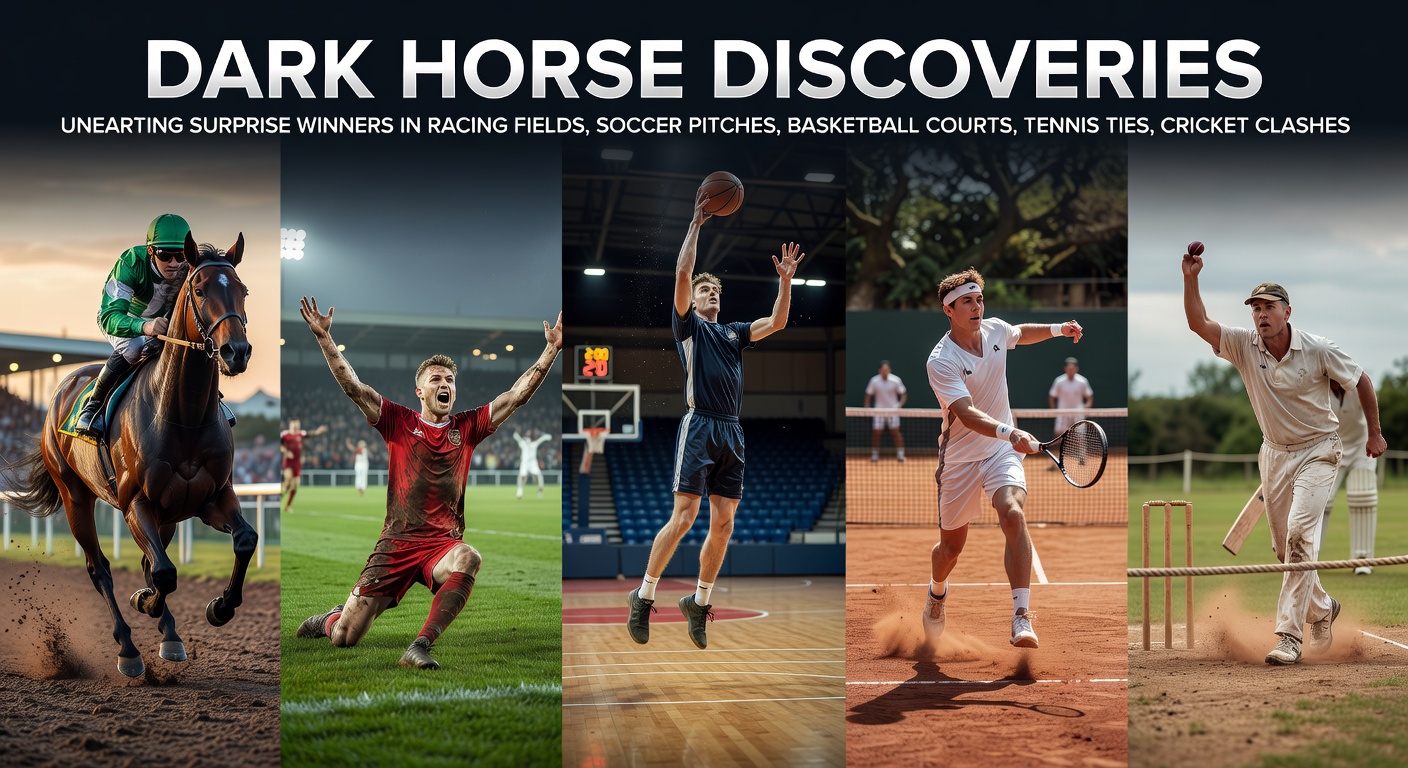 A dark horse galloping ahead in a thrilling horse race, symbolizing unexpected victories on the track