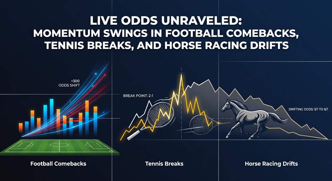 Dynamic graph showing live odds fluctuating during a football comeback, with lines spiking upward for the trailing team amid crowd energy