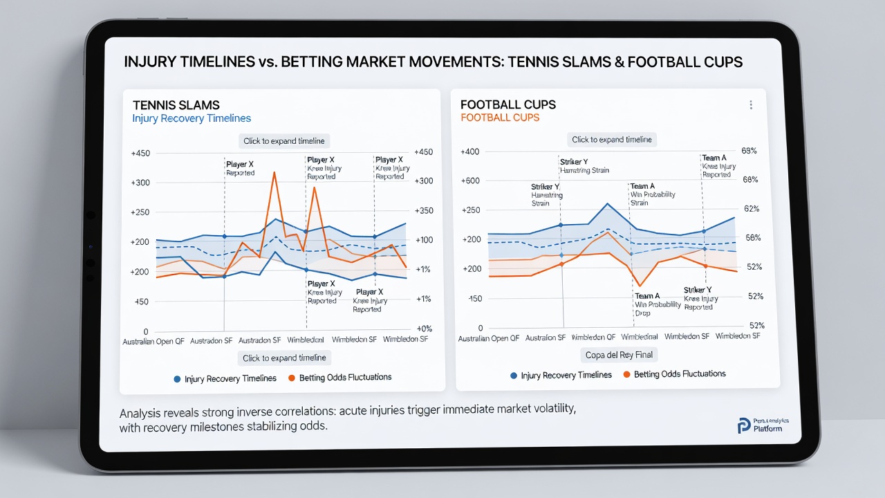 Chart displaying correlation between documented injury reports and live odds fluctuations in football cup and tennis slam betting markets