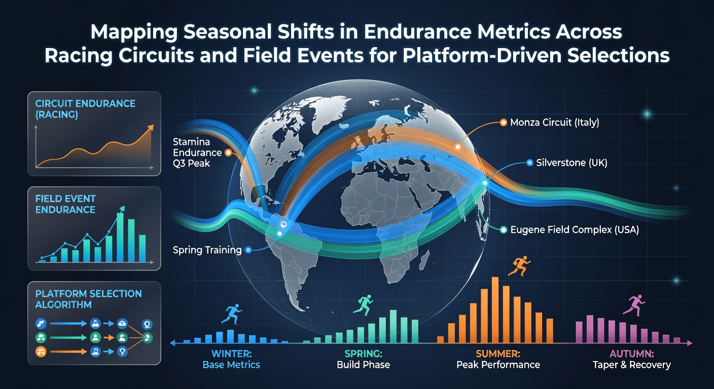 Endurance metrics visualization across seasonal racing circuits and athletic fields