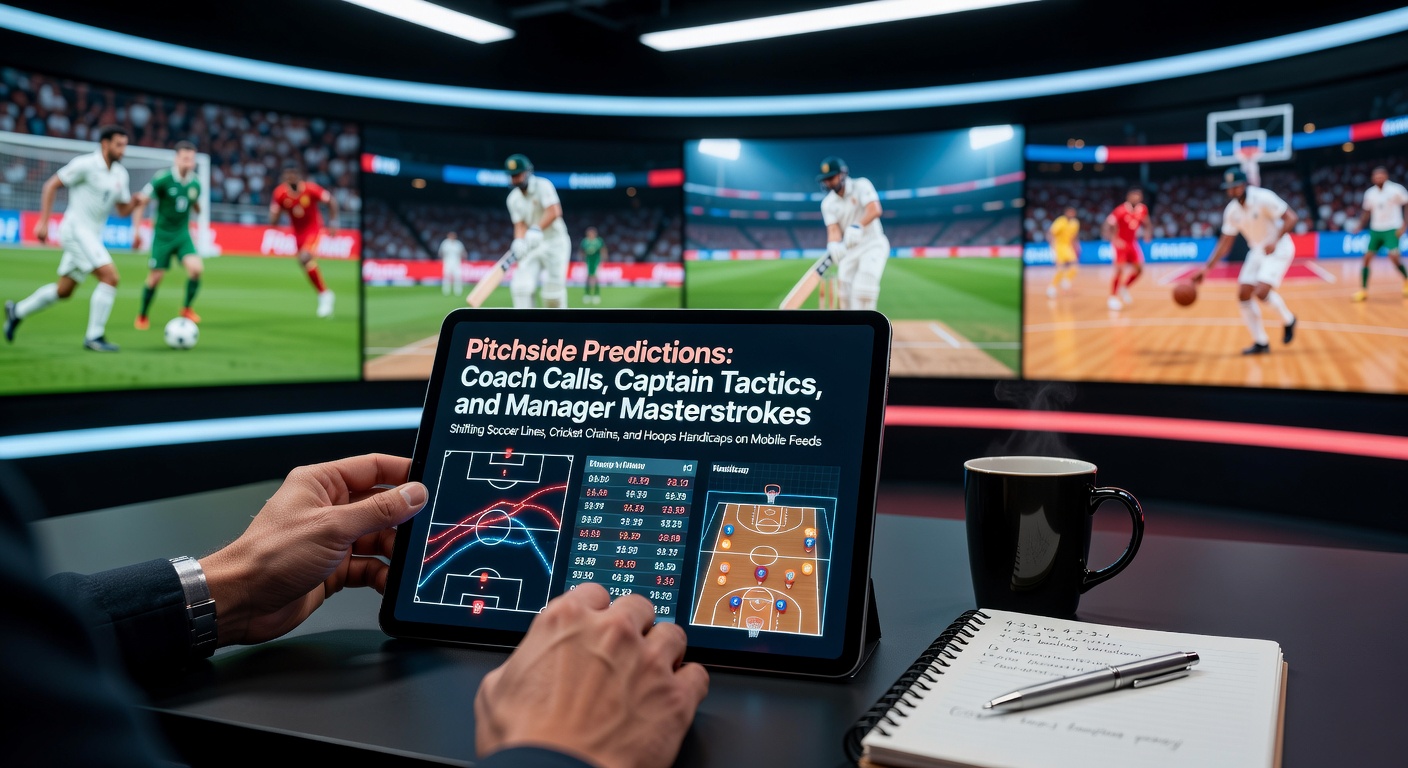 Soccer manager gesturing pitchside during a tense match, with odds feeds visible on a mobile screen overlay