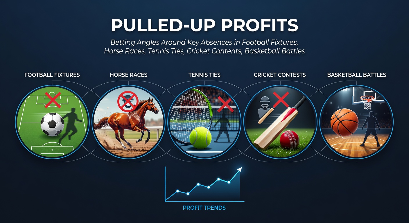 Bettors monitoring live odds screens as news of a star player's absence flashes across football, horse racing, and tennis feeds, highlighting sudden shifts in betting lines
