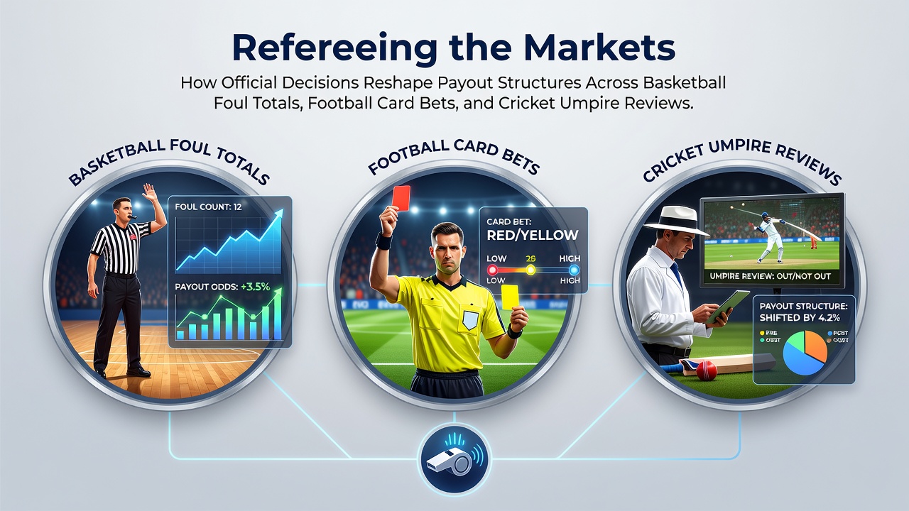 Referees and umpires making on-field decisions that influence betting markets in basketball, football, and cricket