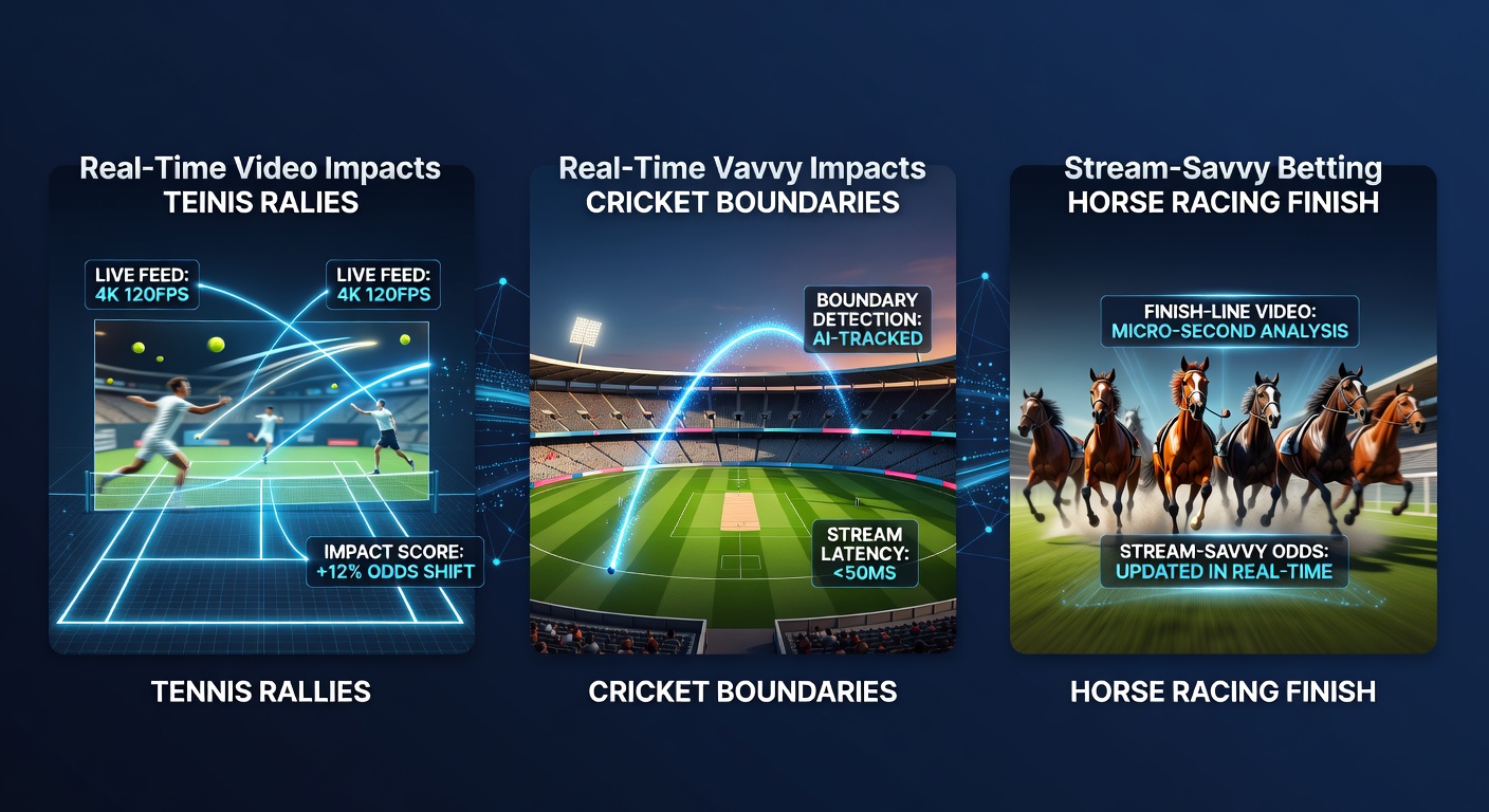 Dynamic action shot of a cricket ball soaring for a boundary, synced with live odds overlay on a betting app