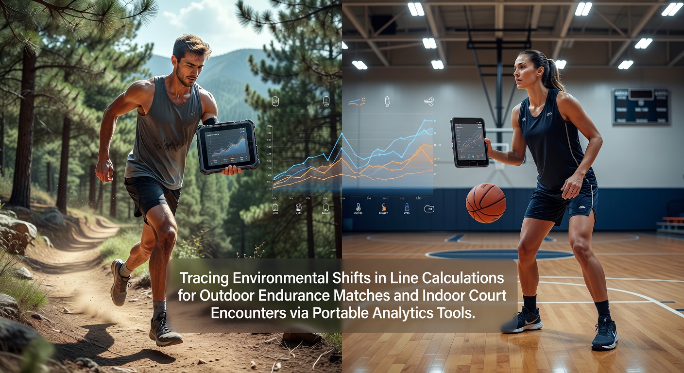 Portable analytics device displaying environmental data overlays on endurance event metrics during outdoor competition