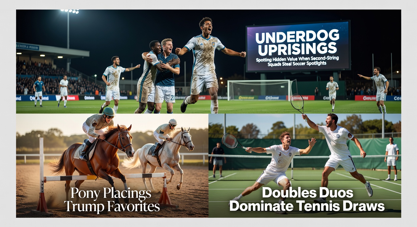 A second-string soccer squad erupts in celebration after scoring against a top-favored team under floodlights