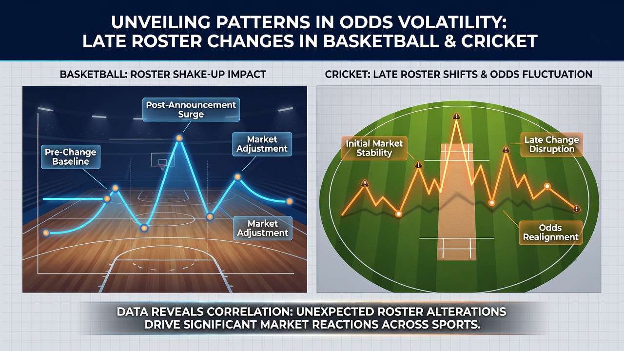 Chart illustrating cricket odds movements following last-minute player replacements on international tours