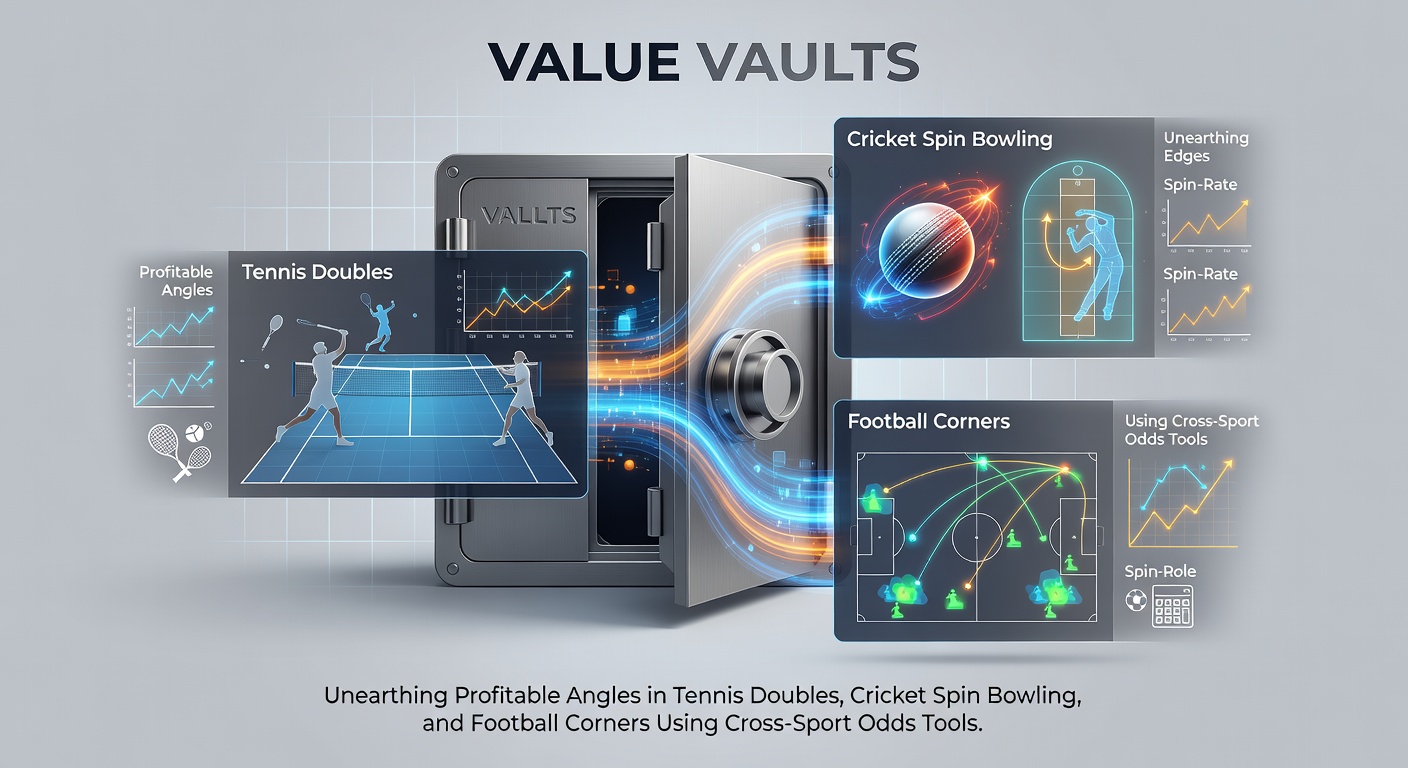 Cross-sport odds comparison tool displaying tennis doubles, cricket spin bowling, and football corners markets side by side