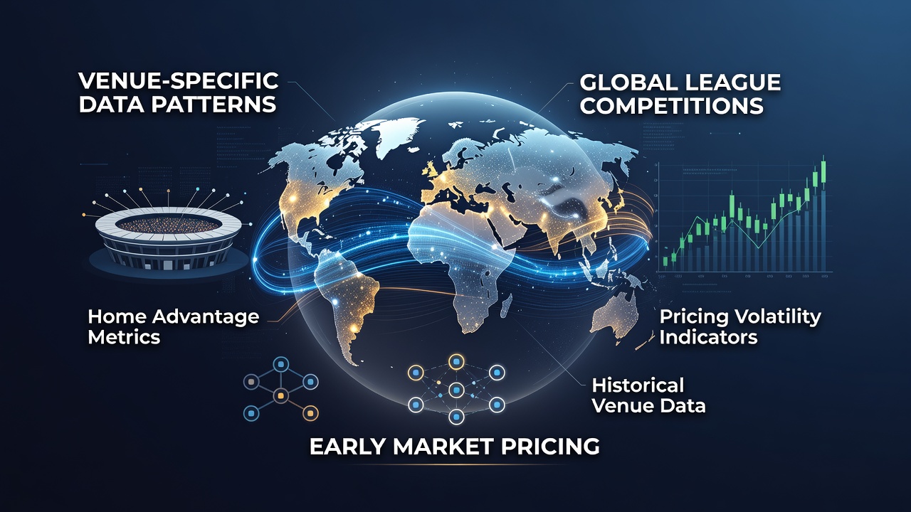 Analytical dashboard displaying venue-specific statistics and early pricing adjustments across international sports leagues